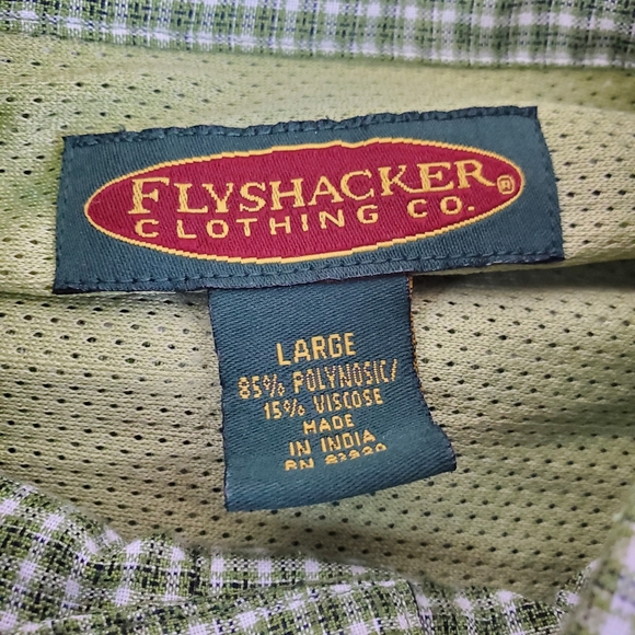 Vintage Flyshacker Green Checkered Outdoor Fishing Shirt Button Up Size L Mens - Picture 11 of 11